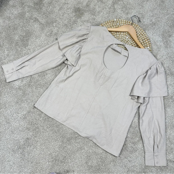 The Odells Ruffle Shoulder Long Sleeve Top Blouse in Beige Cottagecore Size S - Picture 7 of 14